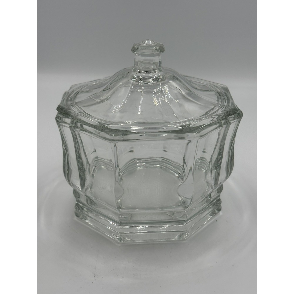 Indiana Glass Concord Covered Candy Dish Clear Octagon Glass Jar 5" w Lid
